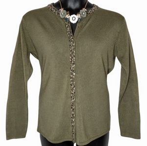 United States Sweater | Olive Green Embellished Cardigan | Small